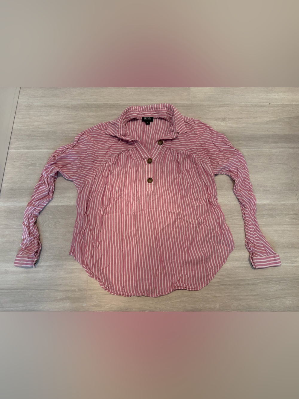 a.n.a Pink and White Striped Button Pullover Blouse